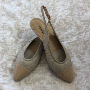 Vaneli Beige Quilted Slingback Flats with Box